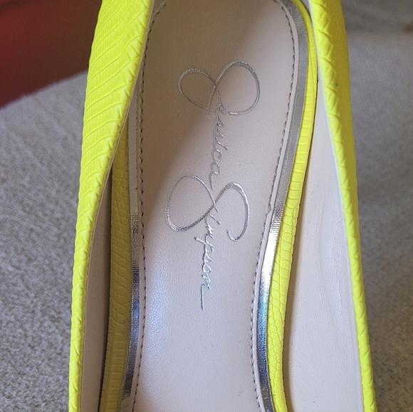 Jessica Simpson Praylee Sour Lemon Bright Yellow Lizard Pattern Stiletto Heels - Picture 5 of 6